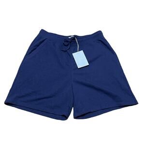 Hill House Home Unisex Navy Blue Drawstring Teddy Sweat Shorts Size Large NWT